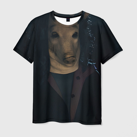 Мужская футболка 3D с принтом Пила 10 маска свиньи в Екатеринбурге, 100% полиэфир | прямой крой, круглый вырез горловины, длина до линии бедер | Тематика изображения на принте: 