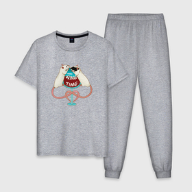 Мужская пижама хлопок с принтом Винный час в компании крыс в Санкт-Петербурге, 100% хлопок | брюки и футболка прямого кроя, без карманов, на брюках мягкая резинка на поясе и по низу штанин
 | 