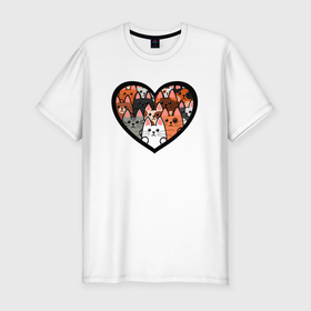 Мужская футболка хлопок Slim с принтом Котики в сердце в Петрозаводске, 92% хлопок, 8% лайкра | приталенный силуэт, круглый вырез ворота, длина до линии бедра, короткий рукав | 