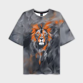 Мужская футболка oversize 3D с принтом Огненная голова льва в Санкт-Петербурге,  |  | Тематика изображения на принте: 