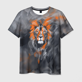 Мужская футболка 3D с принтом Огненная голова льва в Санкт-Петербурге, 100% полиэфир | прямой крой, круглый вырез горловины, длина до линии бедер | 