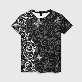 Женская футболка 3D с принтом Орнамент с бабочками в Кировске, 100% полиэфир ( синтетическое хлопкоподобное полотно) | прямой крой, круглый вырез горловины, длина до линии бедер | 