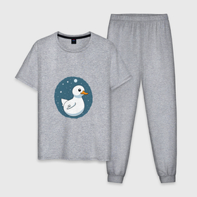Мужская пижама хлопок с принтом Утка в космосе в Новосибирске, 100% хлопок | брюки и футболка прямого кроя, без карманов, на брюках мягкая резинка на поясе и по низу штанин
 | 