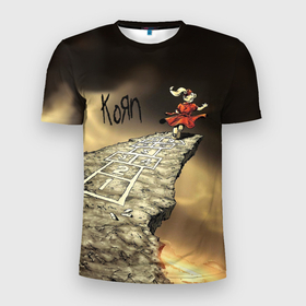 Мужская футболка 3D Slim с принтом Korn обложка альбома Follow the Leader в Тюмени, 100% полиэстер с улучшенными характеристиками | приталенный силуэт, круглая горловина, широкие плечи, сужается к линии бедра | 