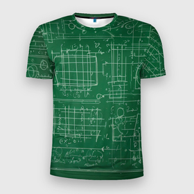 Мужская футболка 3D Slim с принтом Школьная доска в Белгороде, 100% полиэстер с улучшенными характеристиками | приталенный силуэт, круглая горловина, широкие плечи, сужается к линии бедра | 