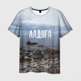 Мужская футболка 3D с принтом Ладожское озеро , 100% полиэфир | прямой крой, круглый вырез горловины, длина до линии бедер | 