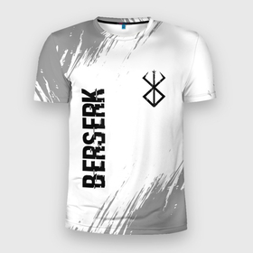 Мужская футболка 3D Slim с принтом Berserk glitch на светлом фоне: надпись, символ в Тюмени, 100% полиэстер с улучшенными характеристиками | приталенный силуэт, круглая горловина, широкие плечи, сужается к линии бедра | 