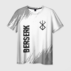 Мужская футболка 3D с принтом Berserk glitch на светлом фоне: надпись, символ в Новосибирске, 100% полиэфир | прямой крой, круглый вырез горловины, длина до линии бедер | 