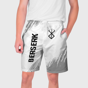 Мужские шорты 3D с принтом Berserk glitch на светлом фоне: надпись, символ в Тюмени,  полиэстер 100% | прямой крой, два кармана без застежек по бокам. Мягкая трикотажная резинка на поясе, внутри которой широкие завязки. Длина чуть выше колен | 