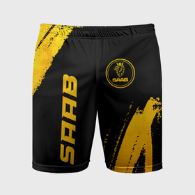 Мужские шорты спортивные с принтом Saab   gold gradient: надпись, символ в Петрозаводске,  |  | 