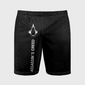 Мужские шорты спортивные с принтом Assassins Creed glitch на темном фоне: по вертикали ,  |  | 