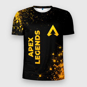 Мужская футболка 3D Slim с принтом Apex Legends   gold gradient: надпись, символ в Петрозаводске, 100% полиэстер с улучшенными характеристиками | приталенный силуэт, круглая горловина, широкие плечи, сужается к линии бедра | 