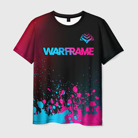 Мужская футболка 3D с принтом Warframe   neon gradient: символ сверху в Санкт-Петербурге, 100% полиэфир | прямой крой, круглый вырез горловины, длина до линии бедер | 
