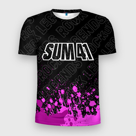 Мужская футболка 3D Slim с принтом Sum41 rock legends: символ сверху в Петрозаводске, 100% полиэстер с улучшенными характеристиками | приталенный силуэт, круглая горловина, широкие плечи, сужается к линии бедра | 