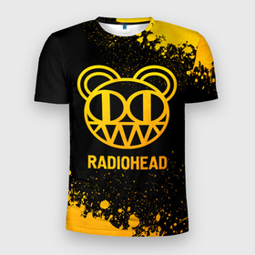 Мужская футболка 3D Slim с принтом Radiohead   gold gradient в Петрозаводске, 100% полиэстер с улучшенными характеристиками | приталенный силуэт, круглая горловина, широкие плечи, сужается к линии бедра | Тематика изображения на принте: 