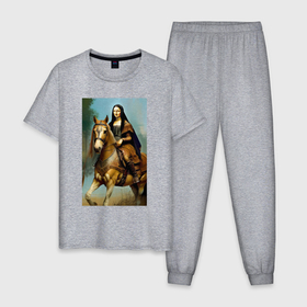 Мужская пижама хлопок с принтом Мона Лиза верхом на коне , 100% хлопок | брюки и футболка прямого кроя, без карманов, на брюках мягкая резинка на поясе и по низу штанин
 | 