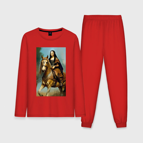 Мужская пижама с лонгсливом хлопок с принтом Мона Лиза верхом на коне в Тюмени,  |  | 