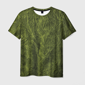 Мужская футболка 3D с принтом Мятая зеленая ткань в Новосибирске, 100% полиэфир | прямой крой, круглый вырез горловины, длина до линии бедер | 