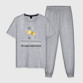 Мужская пижама хлопок с принтом Стальная броня надпись в Тюмени, 100% хлопок | брюки и футболка прямого кроя, без карманов, на брюках мягкая резинка на поясе и по низу штанин
 | 