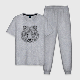Мужская пижама хлопок с принтом Морда медведя в Курске, 100% хлопок | брюки и футболка прямого кроя, без карманов, на брюках мягкая резинка на поясе и по низу штанин
 | 