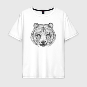 Мужская футболка хлопок Oversize с принтом Морда медведя в Петрозаводске, 100% хлопок | свободный крой, круглый ворот, “спинка” длиннее передней части | 