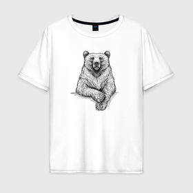 Мужская футболка хлопок Oversize с принтом Торс медведя в Екатеринбурге, 100% хлопок | свободный крой, круглый ворот, “спинка” длиннее передней части | 