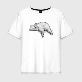 Мужская футболка хлопок Oversize с принтом Медведь отдыхает в Санкт-Петербурге, 100% хлопок | свободный крой, круглый ворот, “спинка” длиннее передней части | Тематика изображения на принте: 