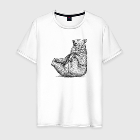 Мужская футболка хлопок с принтом Медведь сидит в Санкт-Петербурге, 100% хлопок | прямой крой, круглый вырез горловины, длина до линии бедер, слегка спущенное плечо. | Тематика изображения на принте: 