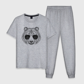 Мужская пижама хлопок с принтом Голова медведя в очках , 100% хлопок | брюки и футболка прямого кроя, без карманов, на брюках мягкая резинка на поясе и по низу штанин
 | 