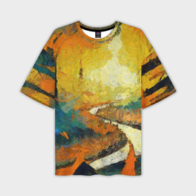 Мужская футболка oversize 3D с принтом Осенний пейзаж импрессионизм в Тюмени,  |  | 