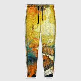 Мужские брюки 3D с принтом Осенний пейзаж импрессионизм в Тюмени, 100% полиэстер | манжеты по низу, эластичный пояс регулируется шнурком, по бокам два кармана без застежек, внутренняя часть кармана из мелкой сетки | 