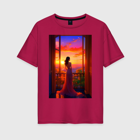 Женская футболка хлопок Oversize с принтом Прекрасный вид от нейросети в Санкт-Петербурге, 100% хлопок | свободный крой, круглый ворот, спущенный рукав, длина до линии бедер
 | Тематика изображения на принте: 