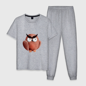 Мужская пижама хлопок с принтом Сердитая сова с круглыми глазами , 100% хлопок | брюки и футболка прямого кроя, без карманов, на брюках мягкая резинка на поясе и по низу штанин
 | 
