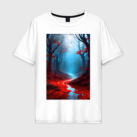 Мужская футболка хлопок Oversize с принтом Туманный лес   нейросеть в Петрозаводске, 100% хлопок | свободный крой, круглый ворот, “спинка” длиннее передней части | Тематика изображения на принте: 