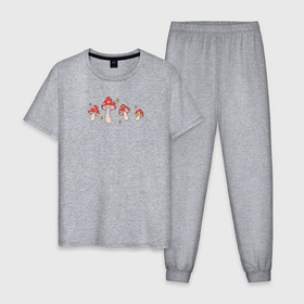 Мужская пижама хлопок с принтом Грибы мухоморы в ретро стиле в Екатеринбурге, 100% хлопок | брюки и футболка прямого кроя, без карманов, на брюках мягкая резинка на поясе и по низу штанин
 | 