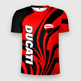 Мужская футболка 3D Slim с принтом Ducati   red stripes в Петрозаводске, 100% полиэстер с улучшенными характеристиками | приталенный силуэт, круглая горловина, широкие плечи, сужается к линии бедра | 