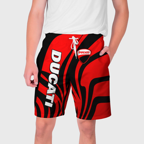 Мужские шорты 3D с принтом Ducati   red stripes в Екатеринбурге,  полиэстер 100% | прямой крой, два кармана без застежек по бокам. Мягкая трикотажная резинка на поясе, внутри которой широкие завязки. Длина чуть выше колен | Тематика изображения на принте: 