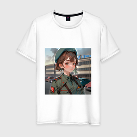 Мужская футболка хлопок с принтом Soviet Girls N232 в Петрозаводске, 100% хлопок | прямой крой, круглый вырез горловины, длина до линии бедер, слегка спущенное плечо. | 