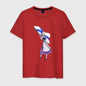 Мужская футболка хлопок с принтом Suomi в Тюмени, 100% хлопок | прямой крой, круглый вырез горловины, длина до линии бедер, слегка спущенное плечо. | Тематика изображения на принте: 