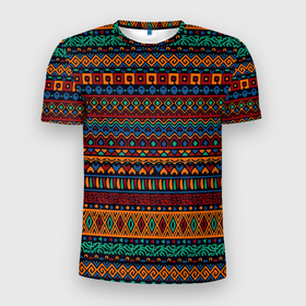 Мужская футболка 3D Slim с принтом этнические узоры полосы в Екатеринбурге, 100% полиэстер с улучшенными характеристиками | приталенный силуэт, круглая горловина, широкие плечи, сужается к линии бедра | 