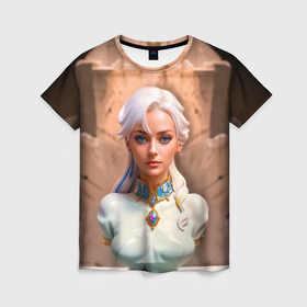 Женская футболка 3D с принтом Девушка блондинка мраморный бюст в Петрозаводске, 100% полиэфир ( синтетическое хлопкоподобное полотно) | прямой крой, круглый вырез горловины, длина до линии бедер | 