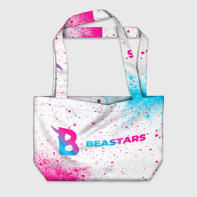 Пляжная сумка 3D с принтом Beastars neon gradient style: надпись и символ в Белгороде, 100% полиэстер | застегивается на металлическую кнопку; внутренний карман застегивается на молнию. Стенки укреплены специальным мягким материалом, чтобы защитить содержимое от несильных ударов
 | 