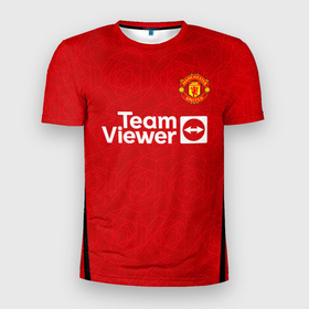 Мужская футболка 3D Slim с принтом ФК Манчестер Юнайтед форма 23 24 домашняя в Тюмени, 100% полиэстер с улучшенными характеристиками | приталенный силуэт, круглая горловина, широкие плечи, сужается к линии бедра | 