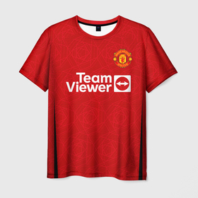 Мужская футболка 3D с принтом ФК Манчестер Юнайтед форма 23 24 домашняя в Тюмени, 100% полиэфир | прямой крой, круглый вырез горловины, длина до линии бедер | 