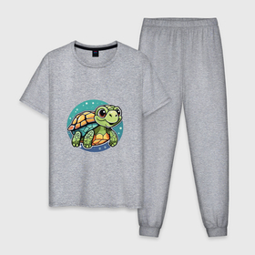 Мужская пижама хлопок с принтом Маленькая черепашка в Курске, 100% хлопок | брюки и футболка прямого кроя, без карманов, на брюках мягкая резинка на поясе и по низу штанин
 | 
