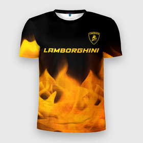 Мужская футболка 3D Slim с принтом Lamborghini   gold gradient: символ сверху в Петрозаводске, 100% полиэстер с улучшенными характеристиками | приталенный силуэт, круглая горловина, широкие плечи, сужается к линии бедра | 