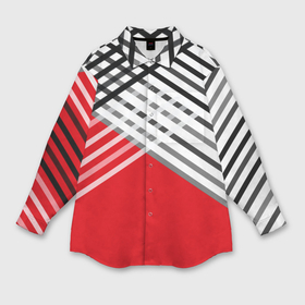 Мужская рубашка oversize 3D с принтом Косые черно белые полосы на красном в Петрозаводске,  |  | 