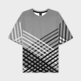 Мужская футболка oversize 3D с принтом Косые черно белые полосы на сером в Санкт-Петербурге,  |  | 