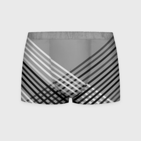 Мужские трусы 3D с принтом Косые черно белые полосы на сером в Санкт-Петербурге, 50% хлопок, 50% полиэстер | классическая посадка, на поясе мягкая тканевая резинка | 