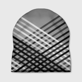 Шапка 3D с принтом Косые черно белые полосы на сером в Санкт-Петербурге, 100% полиэстер | универсальный размер, печать по всей поверхности изделия | 